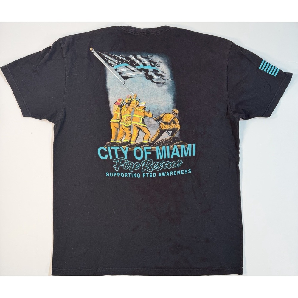 City of Miami Fire Rescue T Shirt Mens Large PTSD Awareness Graphic Tee
